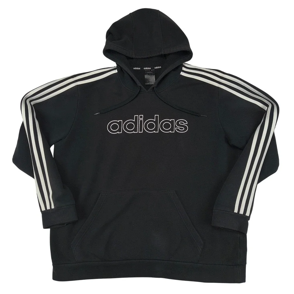 Adidas Mens Essentials 3-Stripes Pullover Hoodie Black White Logo‎ Size Large